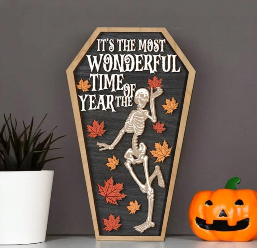 💀🎃 “It’s the Most Wonderful Time of the Year” – Spooky Skeleton Sign 🎃💀
