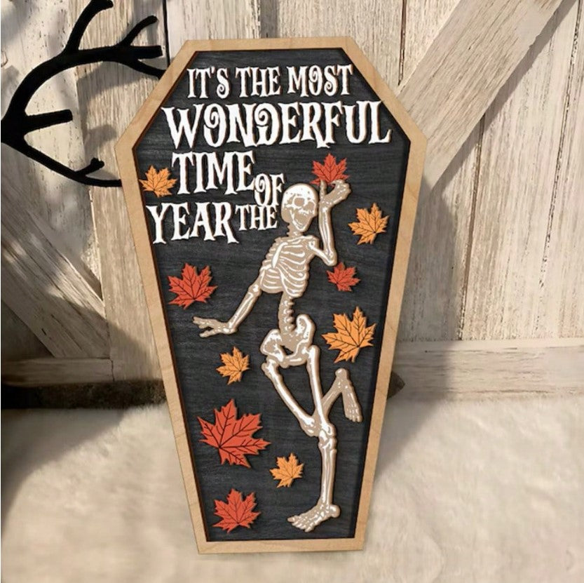 💀🎃 “It’s the Most Wonderful Time of the Year” – Spooky Skeleton Sign 🎃💀