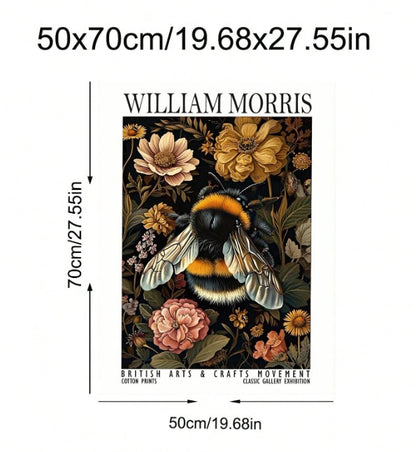 🐝 William Morris-Inspired Bee & Floral Canvas Art Print 🐝