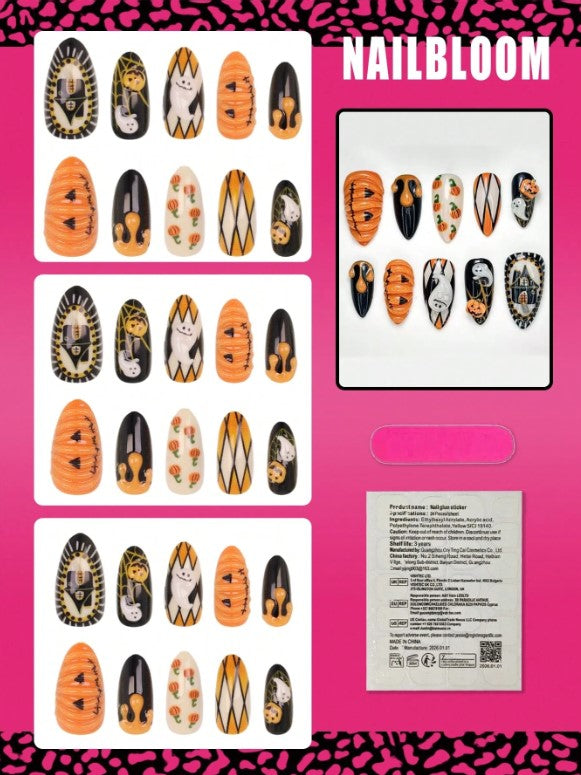 🎃👻🏠 Pumpkins, Ghosts & Haunted House False Nails 🏠👻🎃