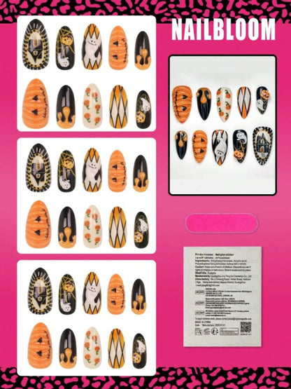 🎃👻🏠 Pumpkins, Ghosts & Haunted House False Nails 🏠👻🎃