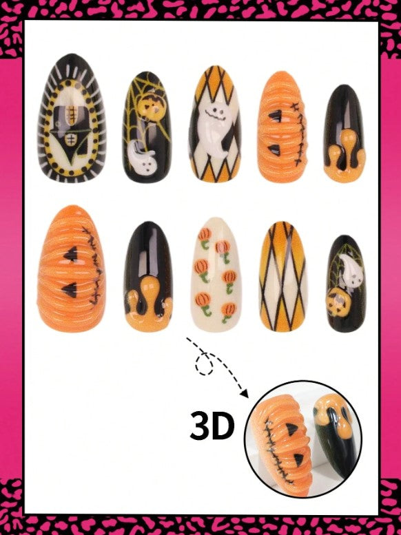 🎃👻🏠 Pumpkins, Ghosts & Haunted House False Nails 🏠👻🎃