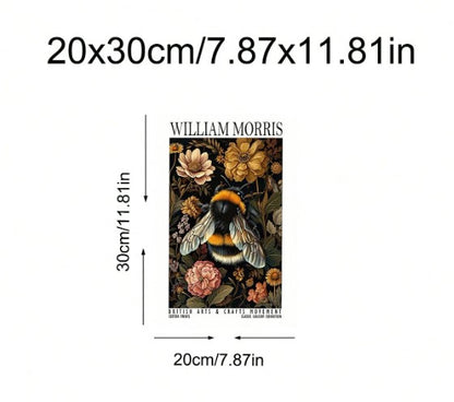 🐝 William Morris-Inspired Bee & Floral Canvas Art Print 🐝