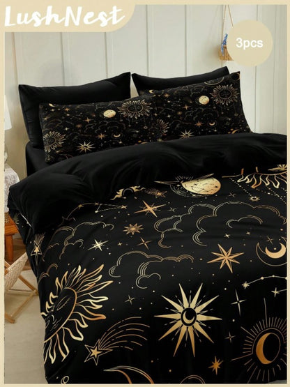 🌙 Black & Gold Celestial Bedding Set 🌙