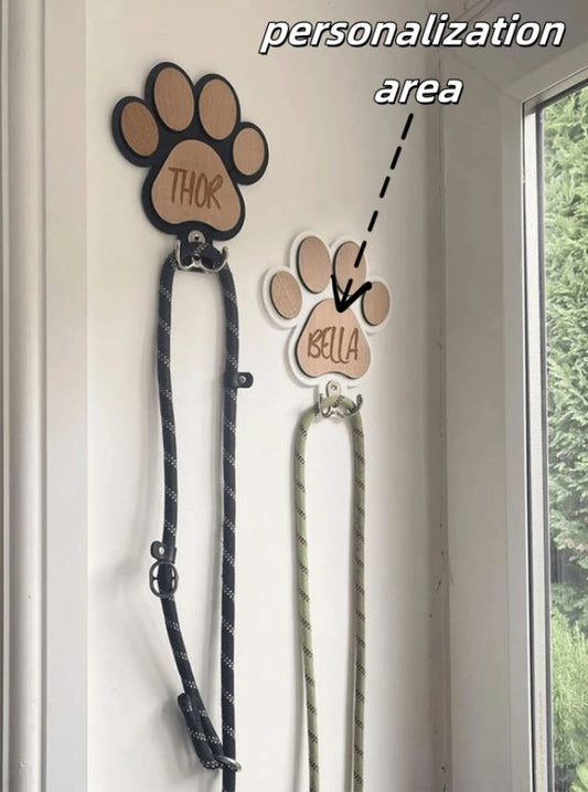 🐾 Personalised Wooden Paw Print Lead Holder 🐶