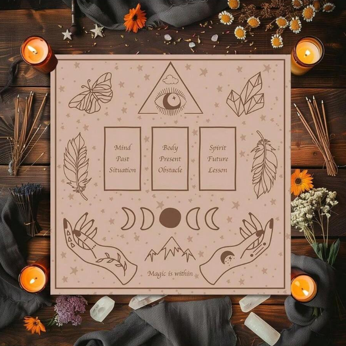 🔮 Tarot Table Cloth – Past, Present, Future 🔮