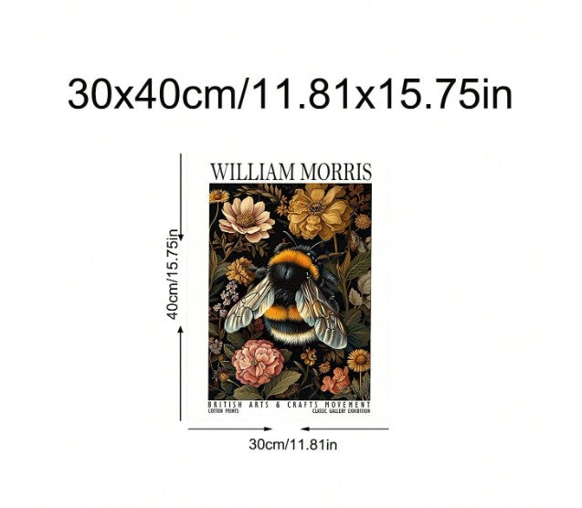 🐝 William Morris-Inspired Bee & Floral Canvas Art Print 🐝