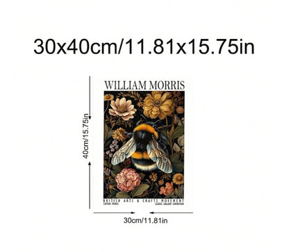 🐝 William Morris-Inspired Bee & Floral Canvas Art Print 🐝