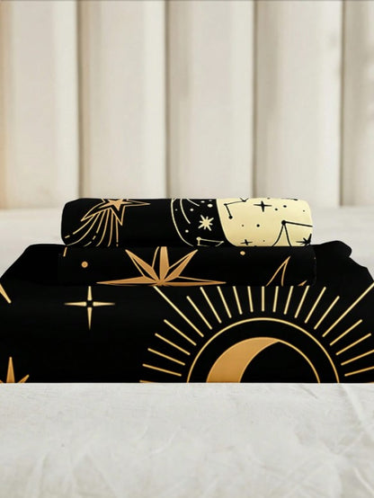 🌙 Black & Gold Celestial Bedding Set 🌙