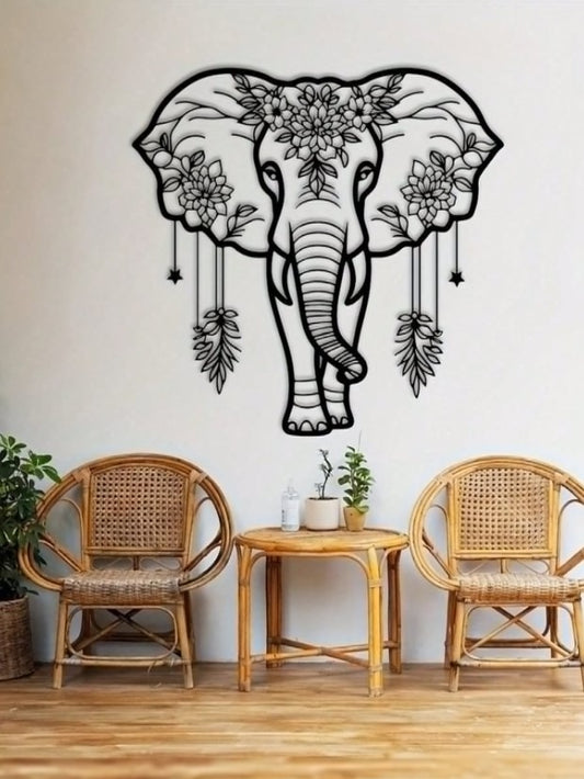 🐘 Iron Elephant Wall Art – Boho Floral Design 🐘