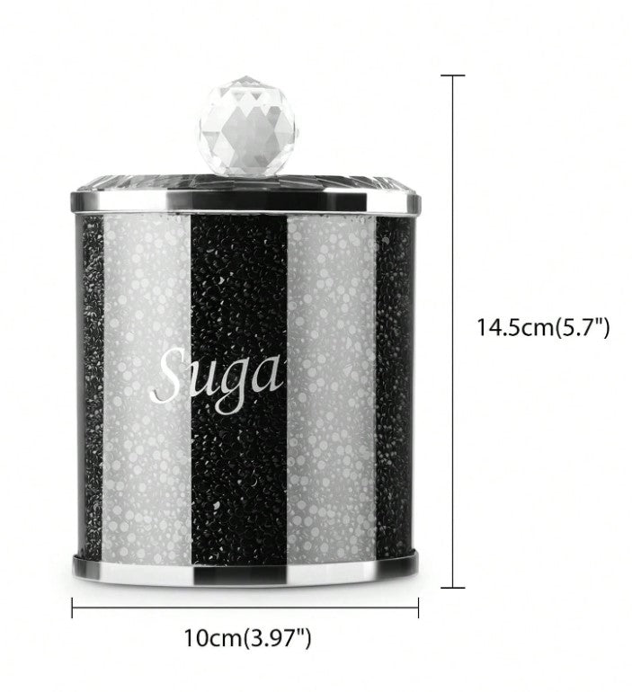 🖤 3pc Diamante Black Glass Crushed Diamond Tea, Coffee & Sugar Jar Set 🖤