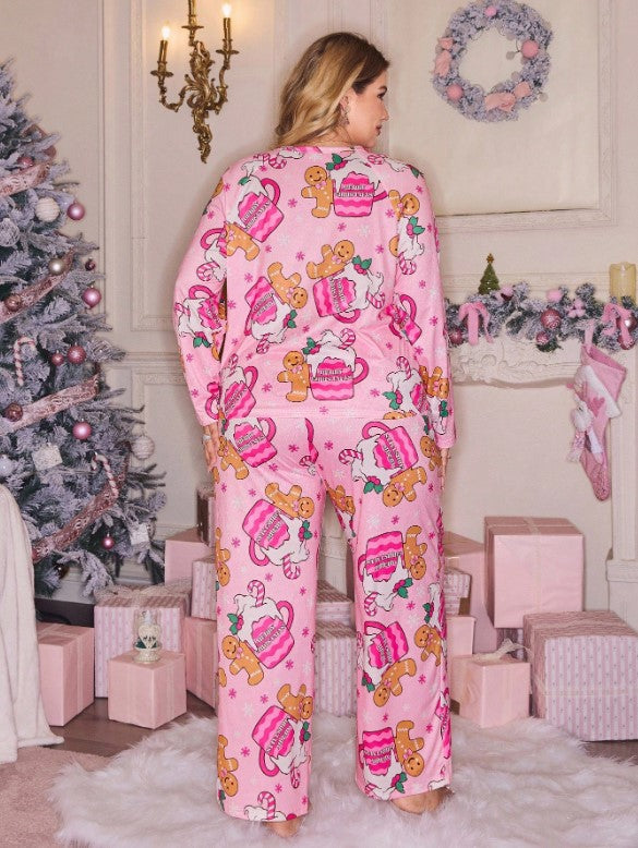 Cute Gingerbread & Candy Cane Print Pyjama Set