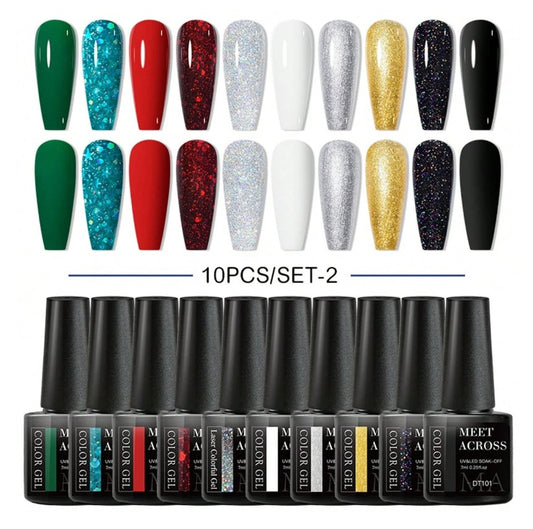 💅 Green Sparkle Gel Nail Varnish – 10pc Set 💅