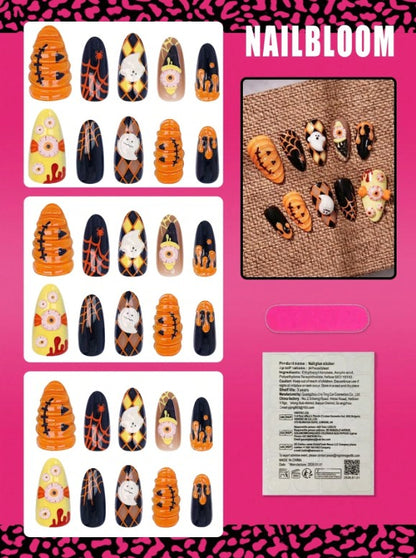 🎃 👁️ Cute Pumpkin & Eyeball False Nails 👁️🎃