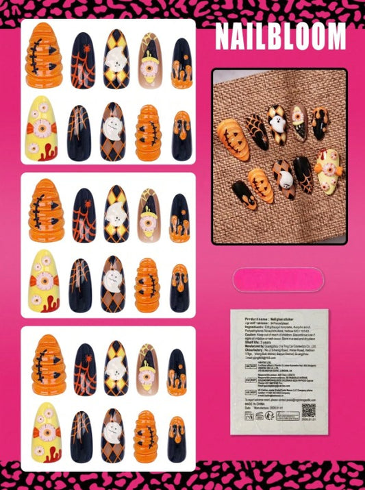 🎃 👁️ Cute Pumpkin & Eyeball False Nails 👁️🎃