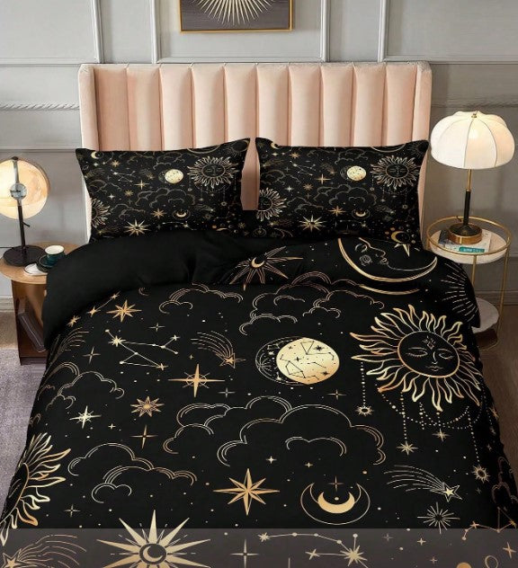 🌙 Black & Gold Celestial Bedding Set 🌙