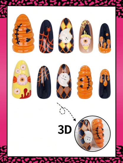 🎃 👁️ Cute Pumpkin & Eyeball False Nails 👁️🎃