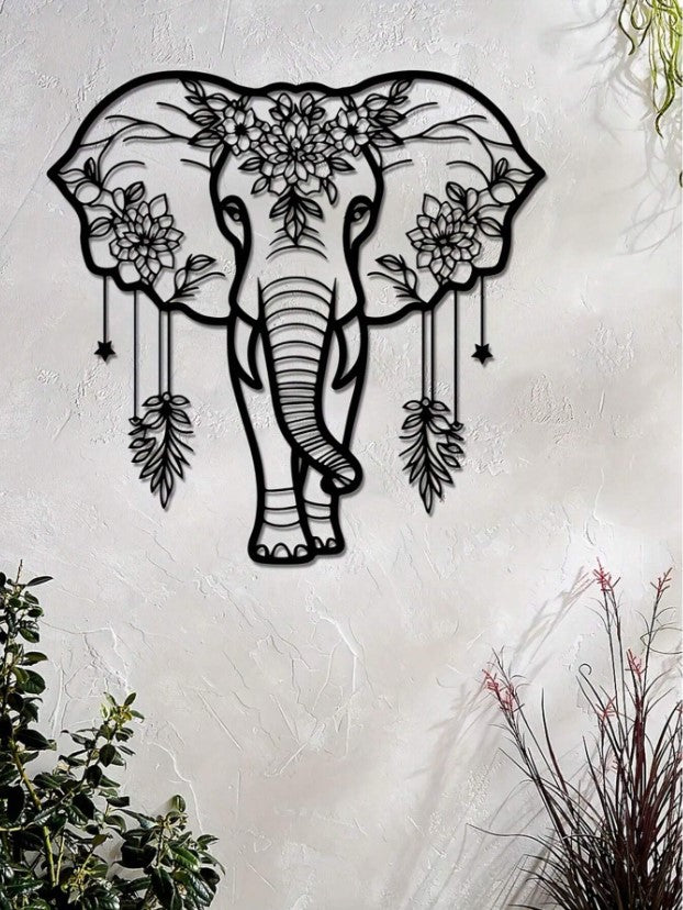 🐘 Iron Elephant Wall Art – Boho Floral Design 🐘
