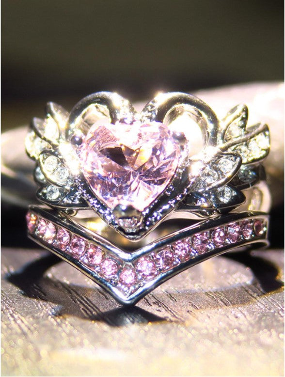 💖 2pc Cubic Zirconia Heart Rings 💖
