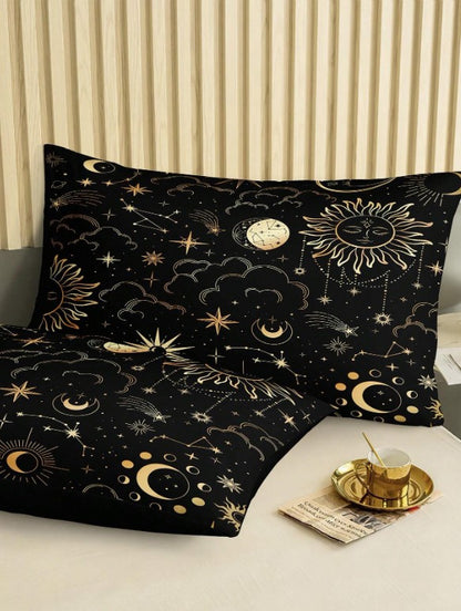 🌙 Black & Gold Celestial Bedding Set 🌙