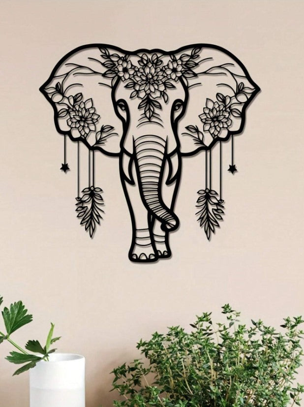 🐘 Iron Elephant Wall Art – Boho Floral Design 🐘