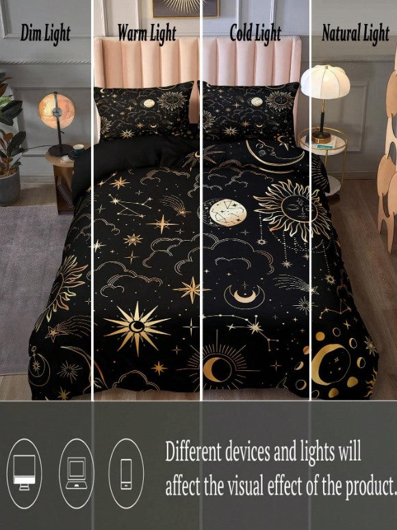 🌙 Black & Gold Celestial Bedding Set 🌙
