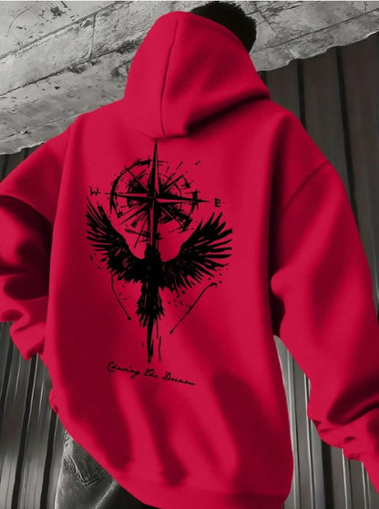 🧭🕊️ Men’s Casual Compass & Bird Print Hoodie 🕊️🧭