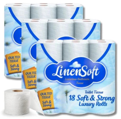 54 Rolls (3 x 18 Pack) Linen & Soft Strong Toilet Roll Bundle Tissue