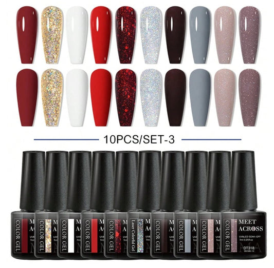 💅 Red Sparkle Gel Nail Varnish – 10pc Set 💅