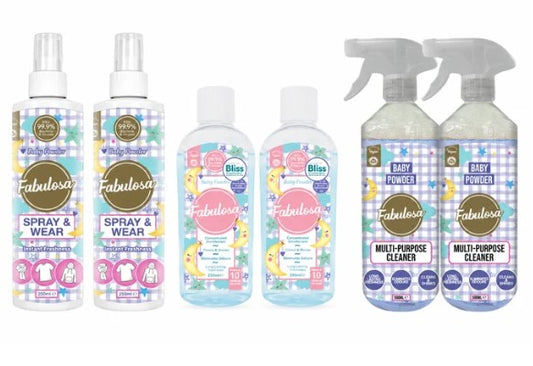 Baby Powder Cleaning Bundle 6 Piece Household Cleaning Multipurpose Laundry Cleanser Spray and Wear