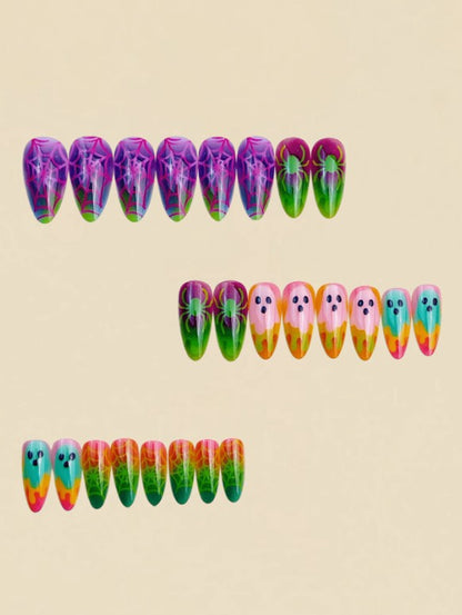 👻🧪 Neon Slime Ghost & Spiders False Nails 🧪👻