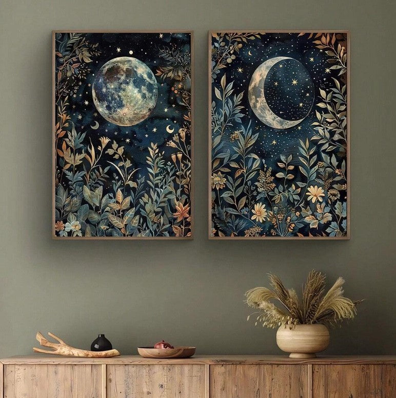 🌙 2pc Moon Canvas Wall Art Posters (Unframed) 🌙