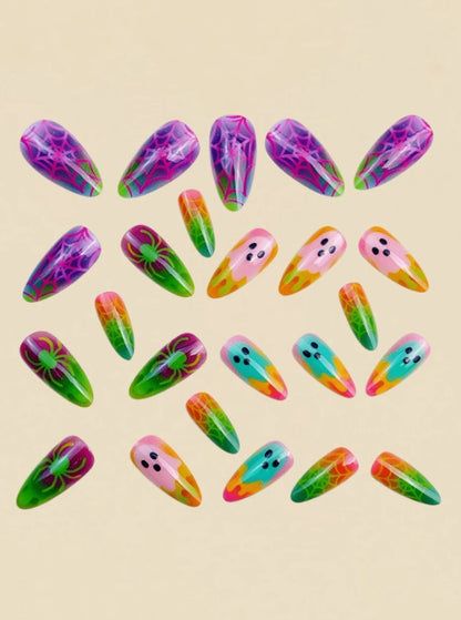 👻🧪 Neon Slime Ghost & Spiders False Nails 🧪👻