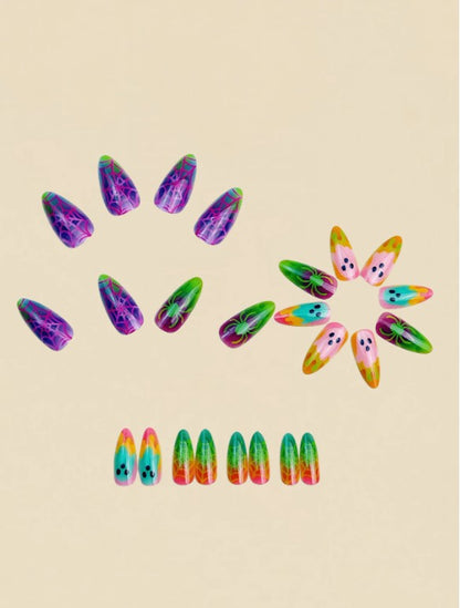 👻🧪 Neon Slime Ghost & Spiders False Nails 🧪👻