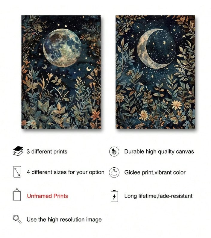 🌙 2pc Moon Canvas Wall Art Posters (Unframed) 🌙