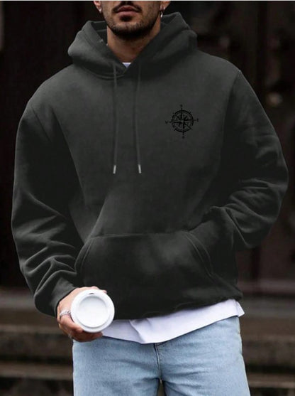 🧭🕊️ Men’s Casual Compass & Bird Print Hoodie 🕊️🧭