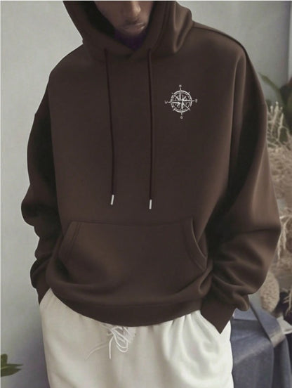 🧭🕊️ Men’s Casual Compass & Bird Print Hoodie 🕊️🧭