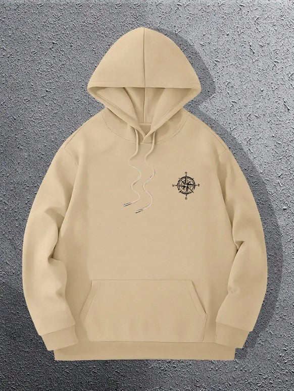 🧭🕊️ Men’s Casual Compass & Bird Print Hoodie 🕊️🧭
