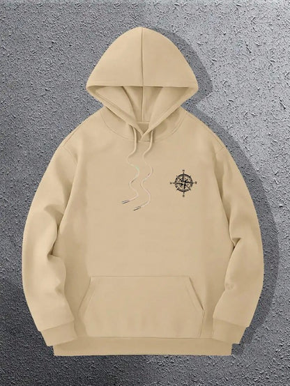 🧭🕊️ Men’s Casual Compass & Bird Print Hoodie 🕊️🧭