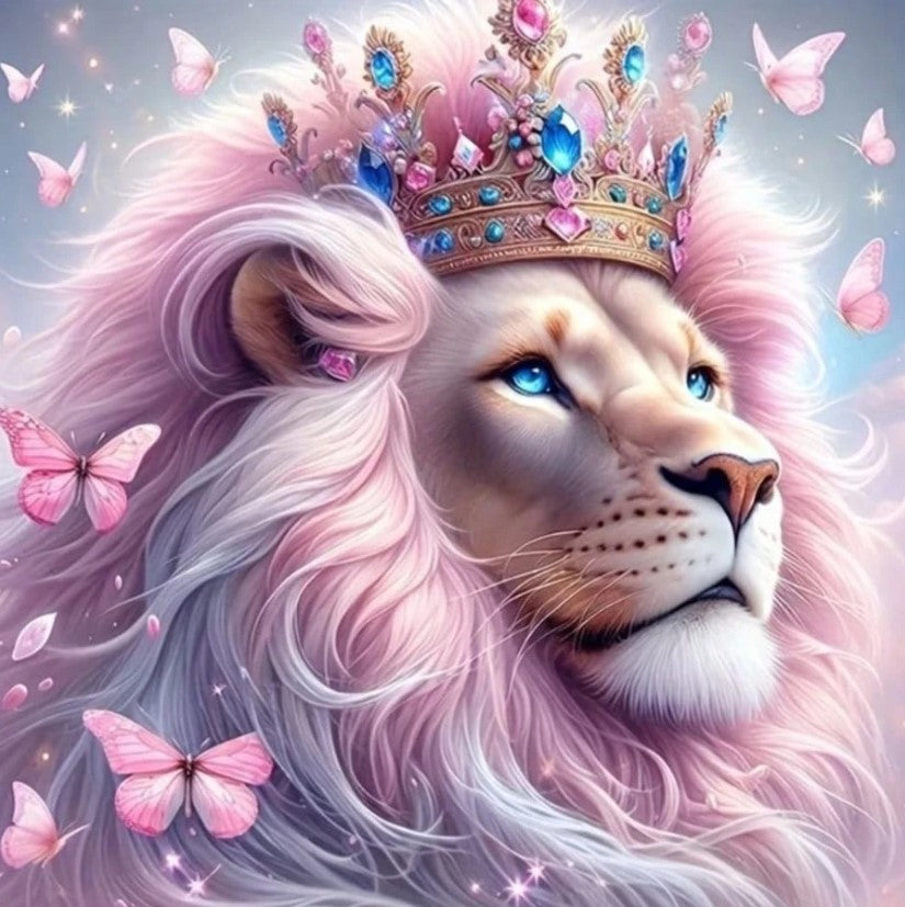 🦁 Pink Majestic Lion – Full Round Diamond Painting Kits