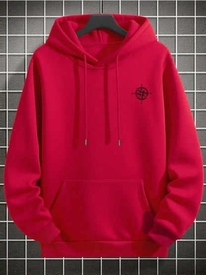🧭🕊️ Men’s Casual Compass & Bird Print Hoodie 🕊️🧭