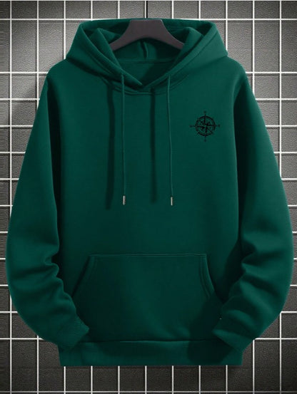 🧭🕊️ Men’s Casual Compass & Bird Print Hoodie 🕊️🧭