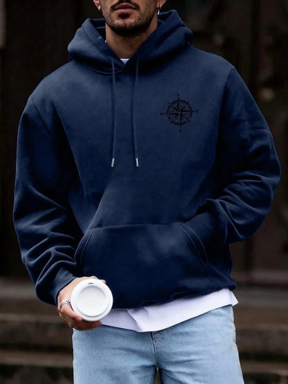 🧭🕊️ Men’s Casual Compass & Bird Print Hoodie 🕊️🧭