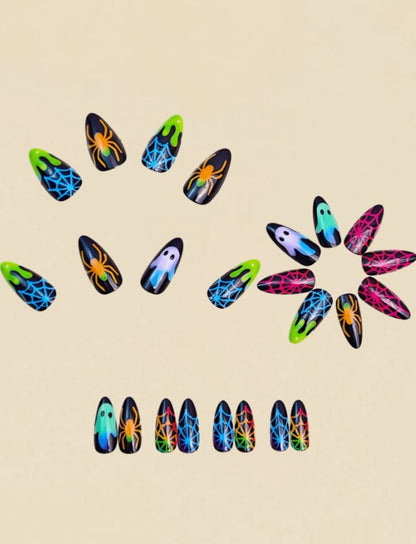 🕷️👻 Neon Ghost & Spider False Nails 👻🕷️