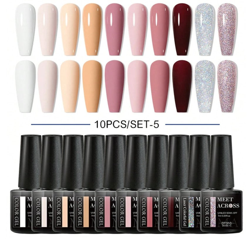💅 Nudes & Pink Gel Nail Varnish – 10pc Set 💅