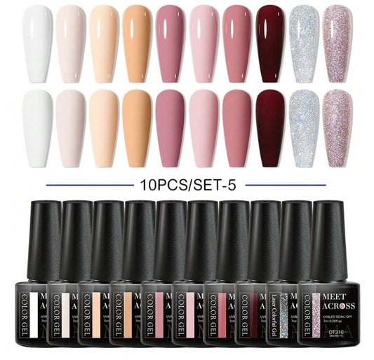 💅 Nudes & Pink Gel Nail Varnish – 10pc Set 💅