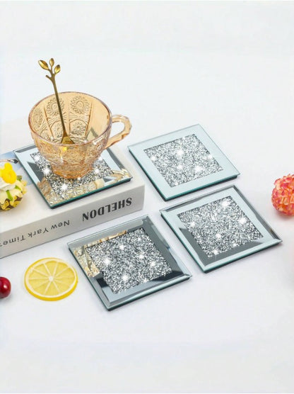 💎 4pcs Crystal Rhinestone Glass Coaster Set 💎