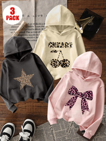 3pc Tween Girl Thermal Lined Warm Leopard Print Hoodie Set