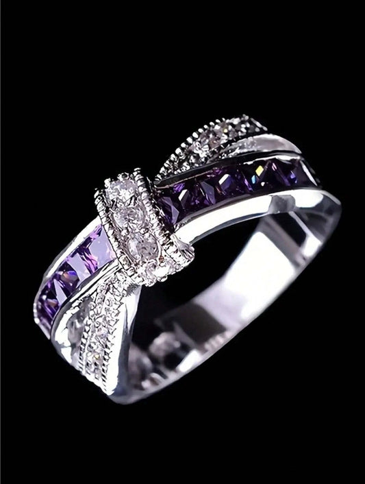 💜 Banquet Purple Rhinestone Exquisite Luxury Bow Ring 💜