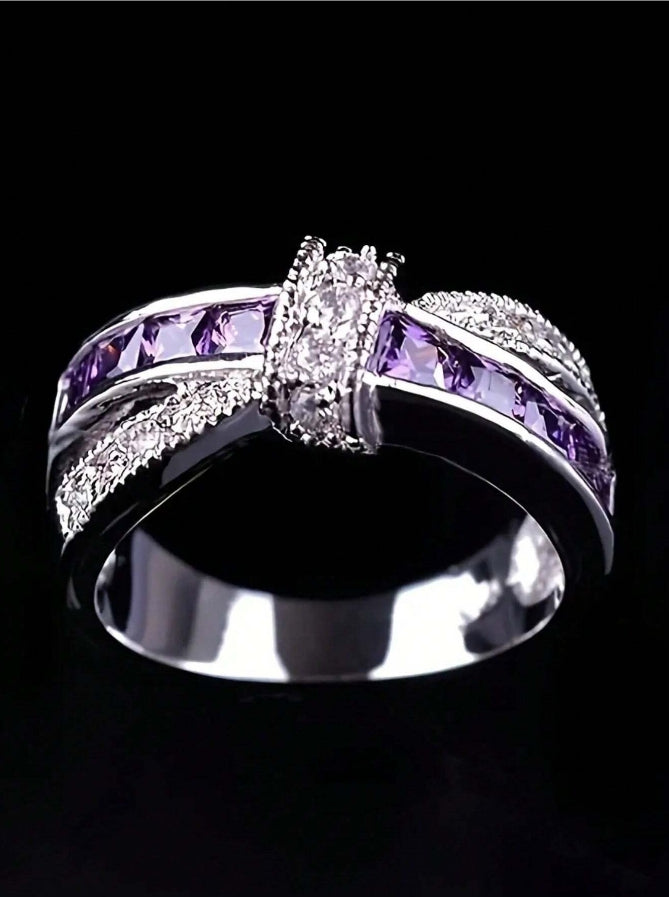 💜 Banquet Purple Rhinestone Exquisite Luxury Bow Ring 💜